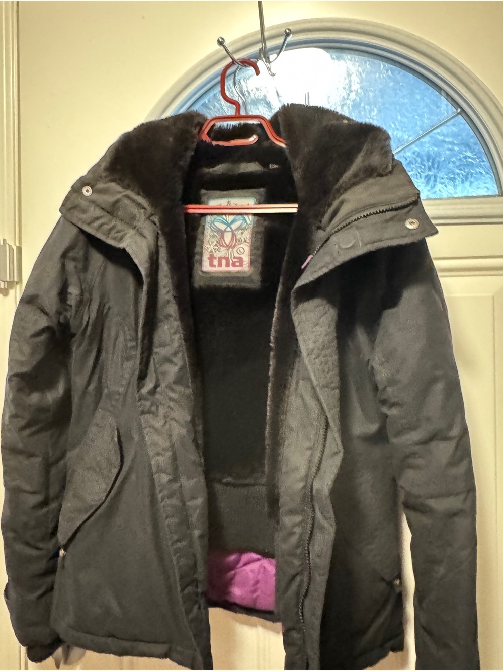 TNA Black Men's Puffer Jacket with Faux Fur Lining